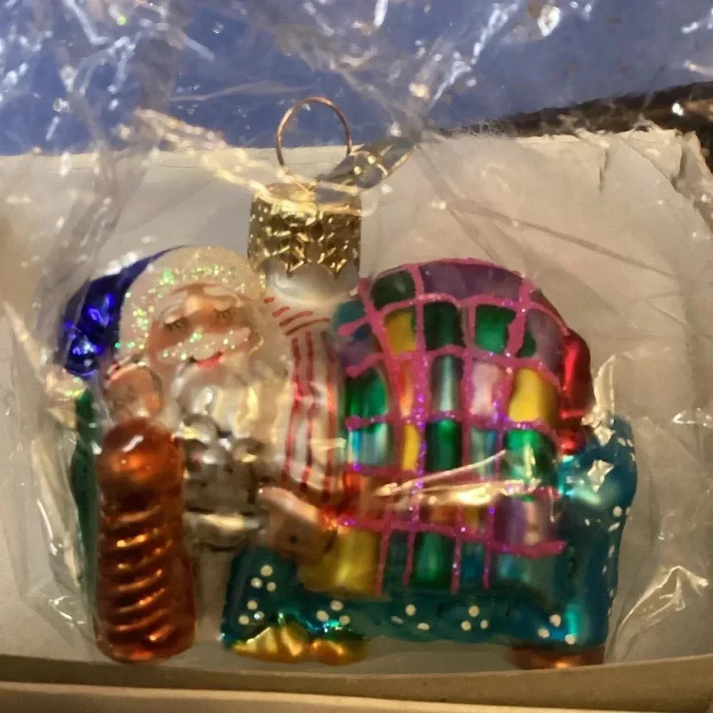 Christopher Radko A SHORT WINTERS NAP GEM Glass Ornament Santa Bed New